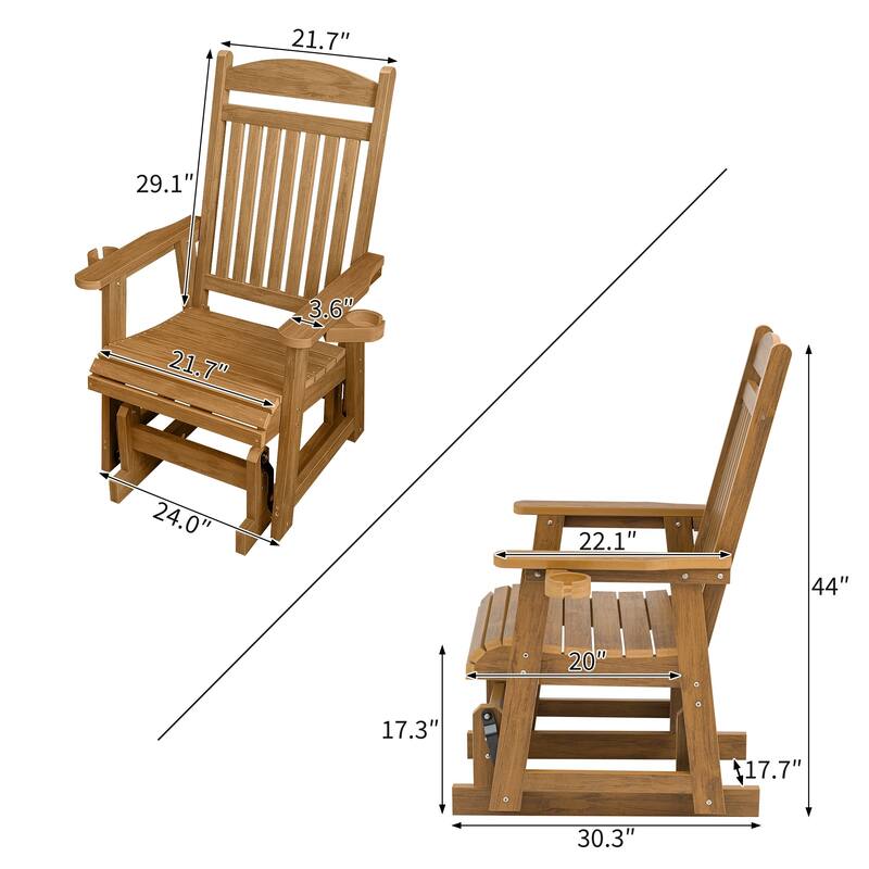 Poly Lumber Patio Glider for One Person with Cup Holders, HIPS Material, All-Weather Resistant