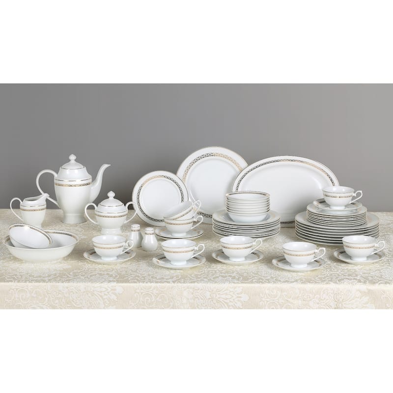 57 Piece Gold Dinnerware Set-New Bone China Service for 8 People