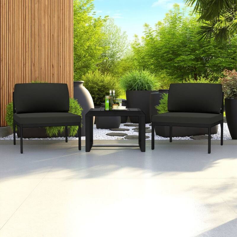 3pc Modular Outdoor Sofa Chair and Table Set, Gray Aluminum, Polyester