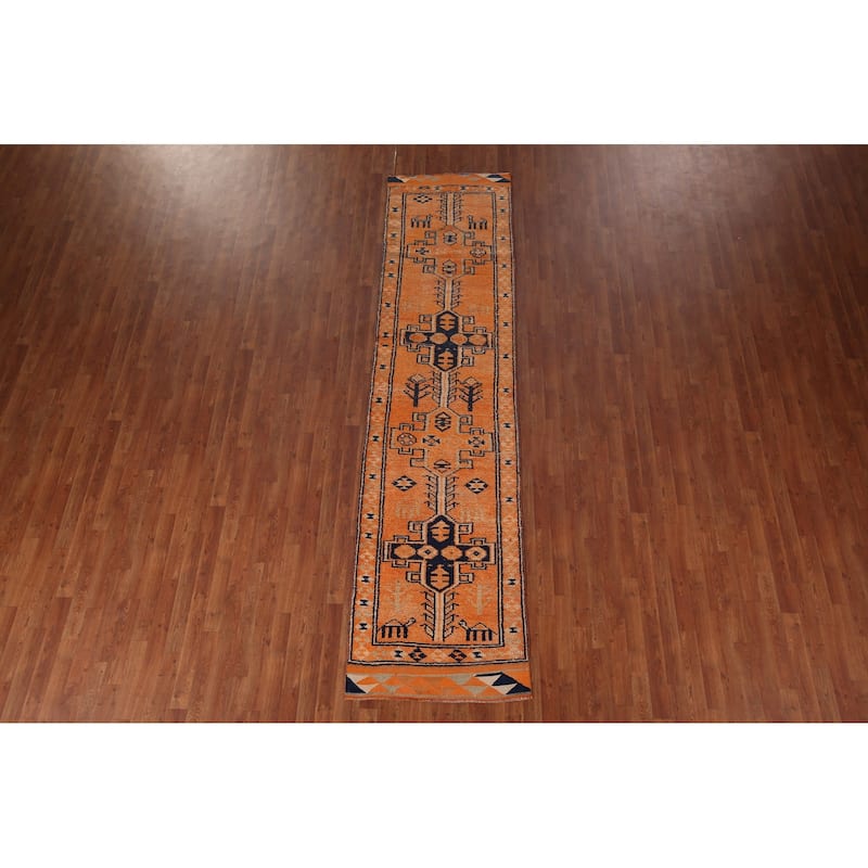 Tribal Anatolian Vintage Runner Rug Handmade Orange Wool Carpet - 2'9"x 11'2"