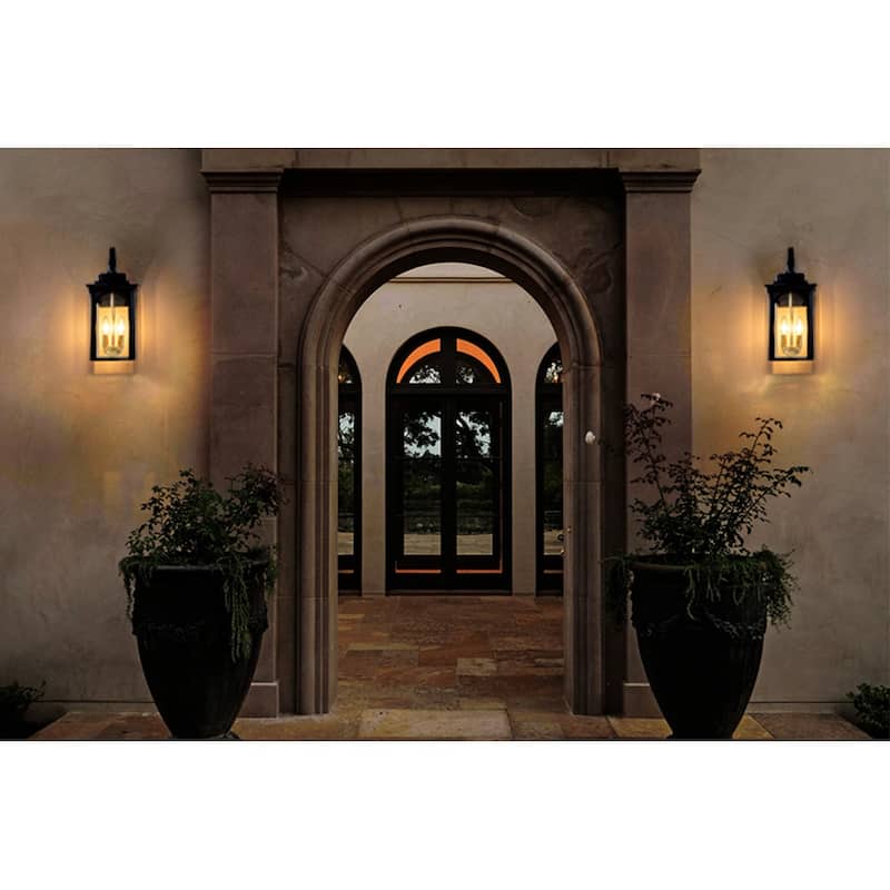18"H Black Outdoor Wall Sconce with Golden Candelabra