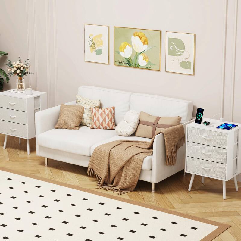 2-Pack LED Nightstands with Charging Station & Fabric Drawers