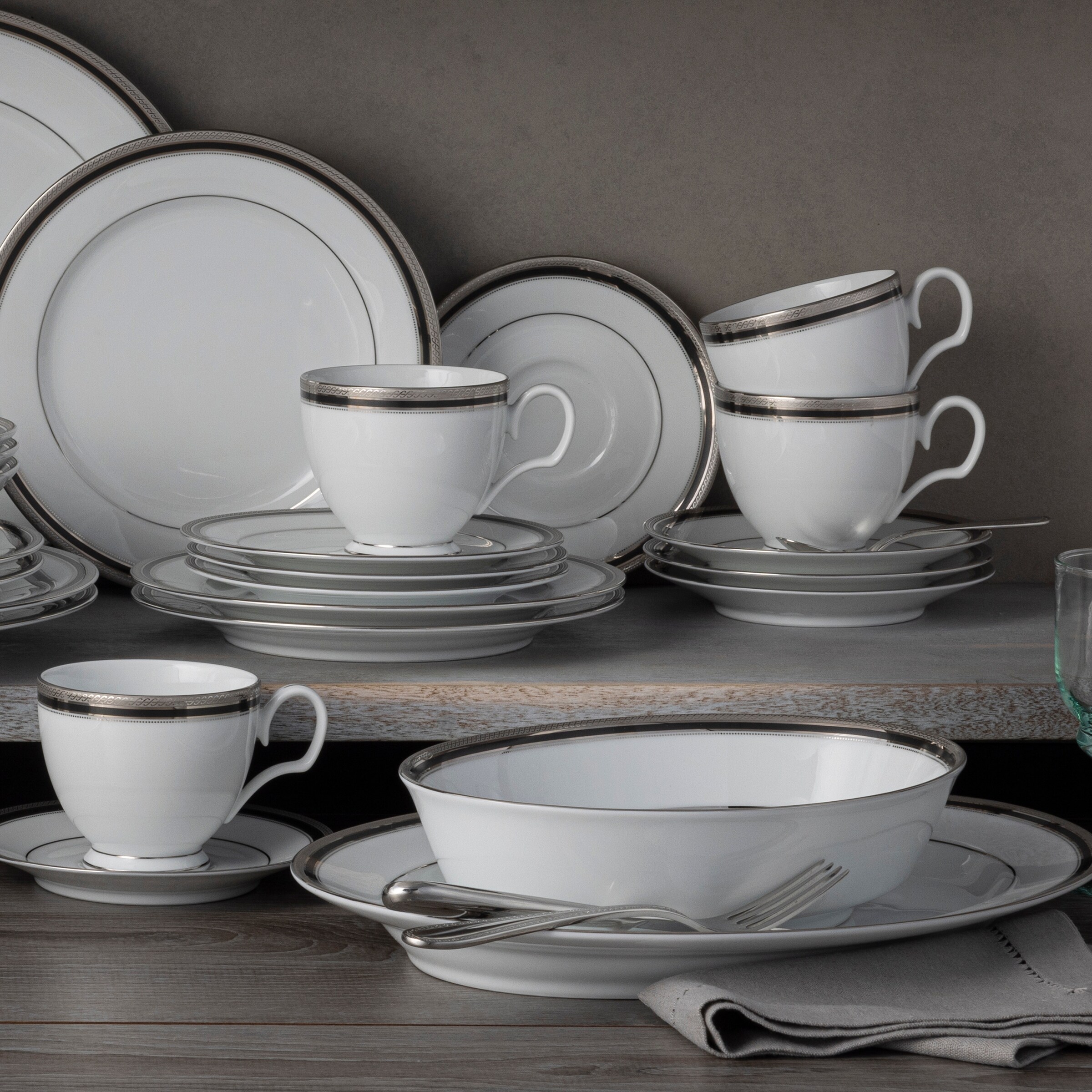 開店祝い Noritake Austin Platinum 50-Piece Dinnerware Set, Service スーツ・フォーマル・ドレス