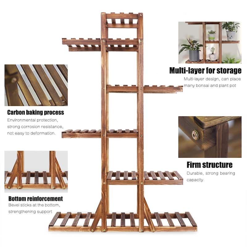 Multi Tiered Plant Shelves Flower Shelf Wooden Plant Stand