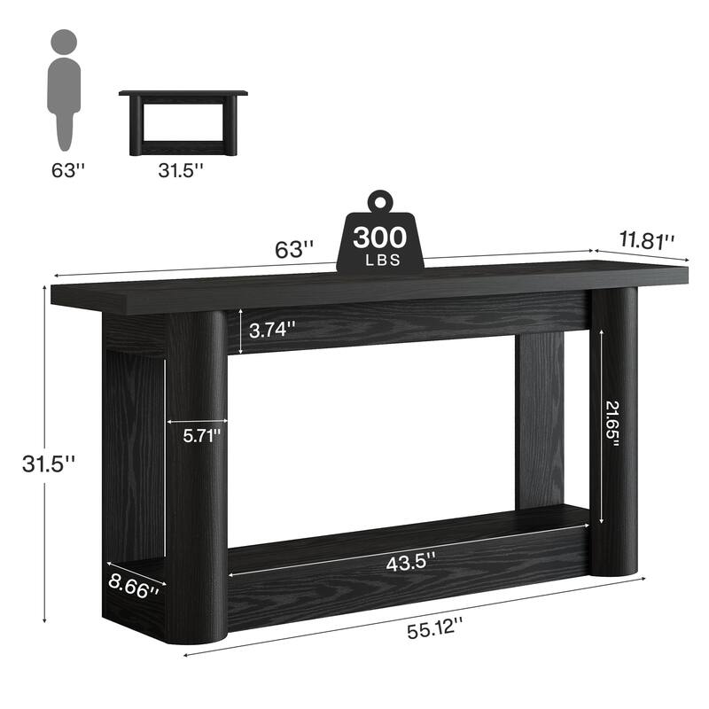 63 Inch Entryway Console Table, 2-Tier Sofa Table Behind the Couch
