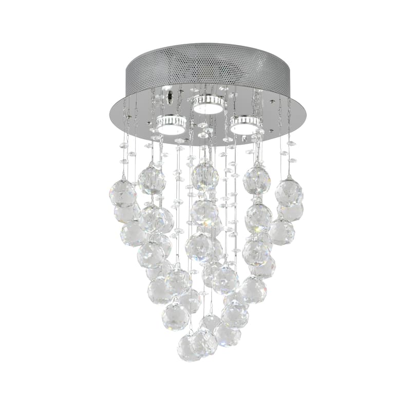 12" Chrome Metal Flush Mount With Clear Crystal Drop