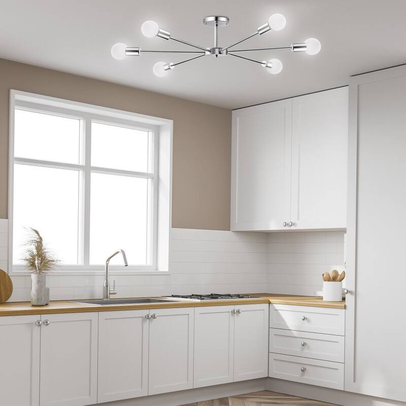 22.44 in. 6-Light Modern Semi- Flush Mount Ceiling Light with No Bulbs Included - 22.44''