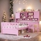 preview thumbnail 1 of 52, 3 Color Multifunctional Wood Platform Bed with Bookshelf and Built-in Desk and Matching Chair Pink
