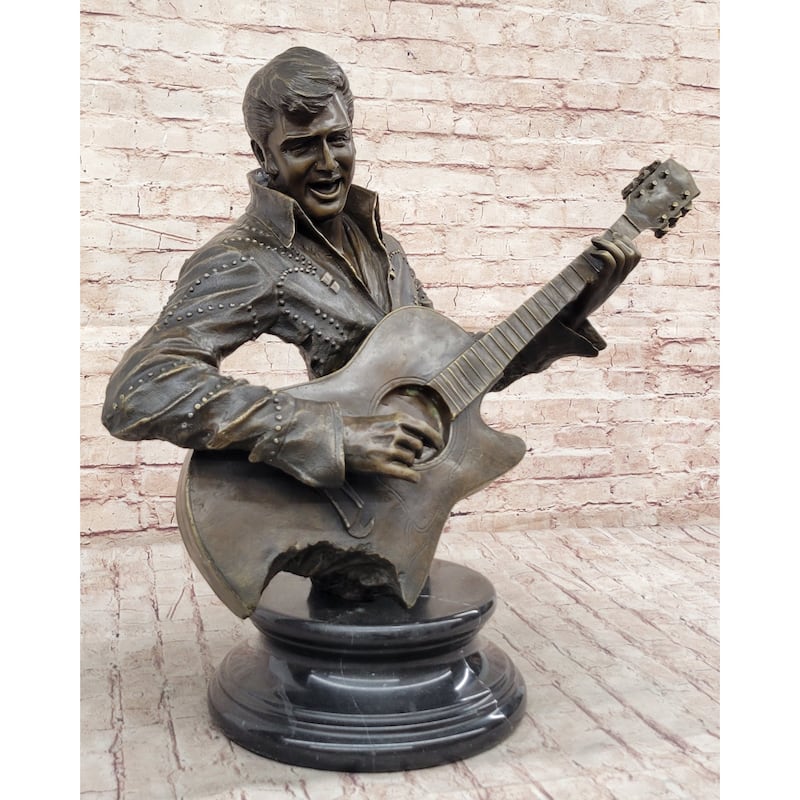 Elvis Presley Playing Guitar Bronze Bust Statue Sculpture Signed Original 24 Inches X 26 Inches