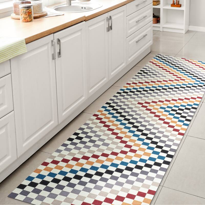 JONATHAN Y Kassia Modern Cottage Checkerboard Washable Area Rug