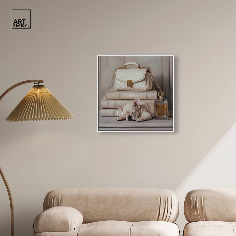 Ivory Books and Frenchie Canvas by Art Remedy