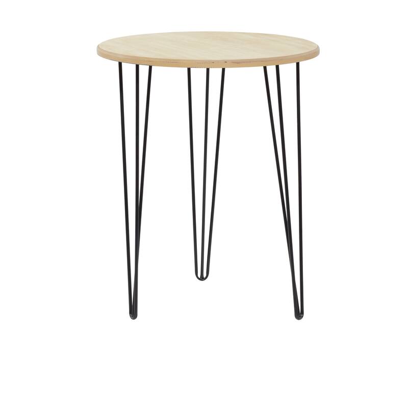 Brown Wooden Accent Table with Black Metal Hairpin Legs