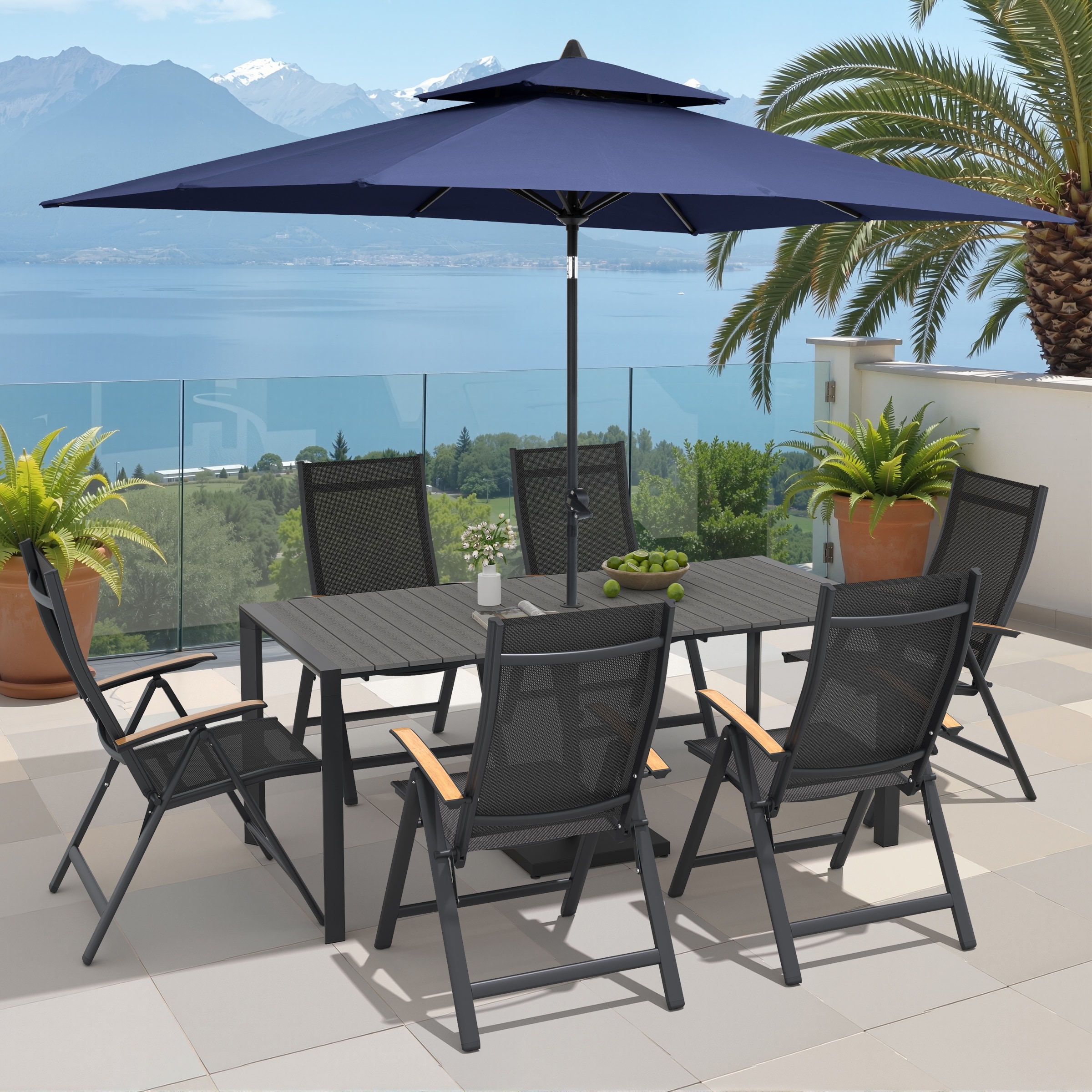 9/11-Piece Outdoor Patio Dining Set Aluminum Dining Table and Chairs w/10 ft Market Umbrella and Base