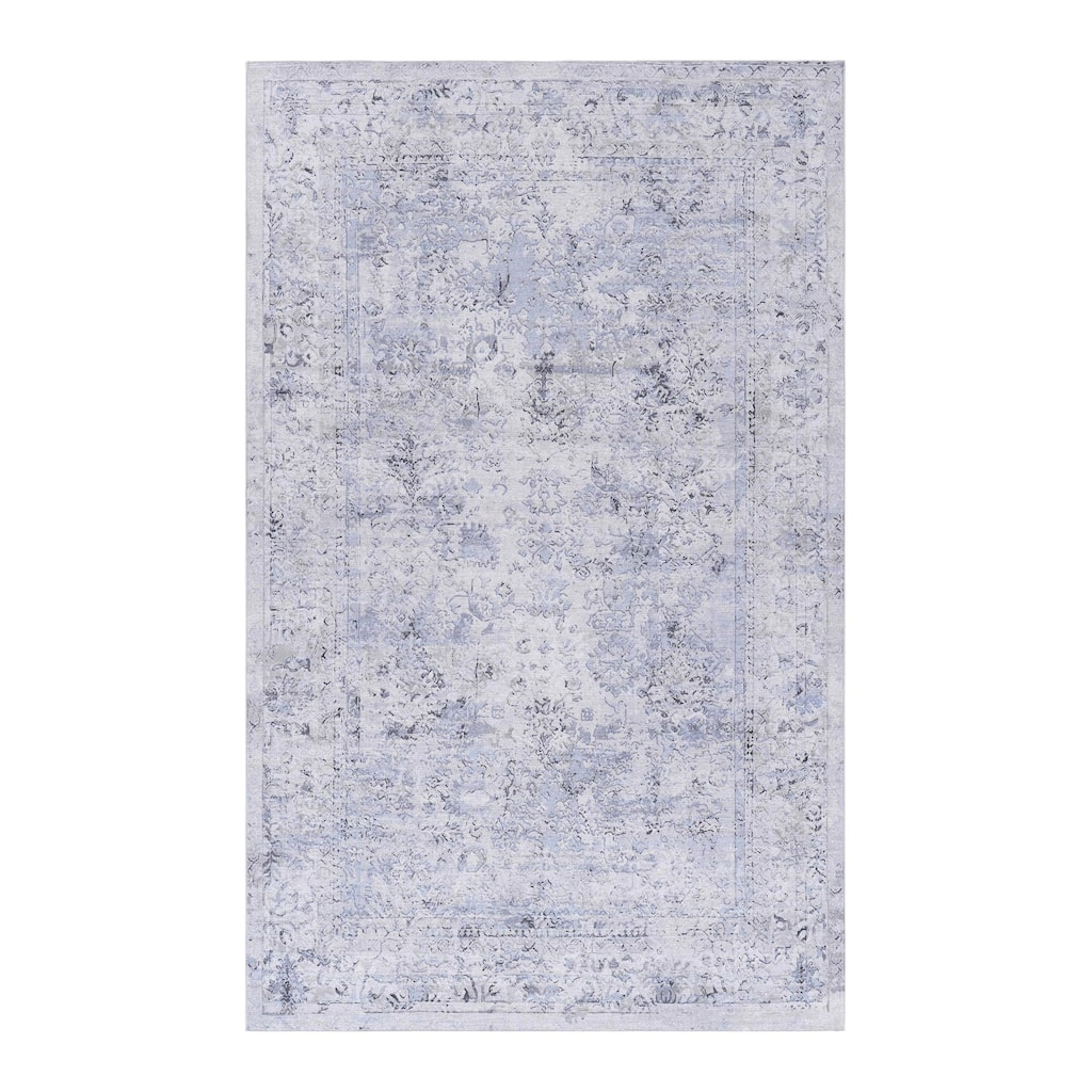 MAVAL Blue Washable Non-Shedding Area Rug