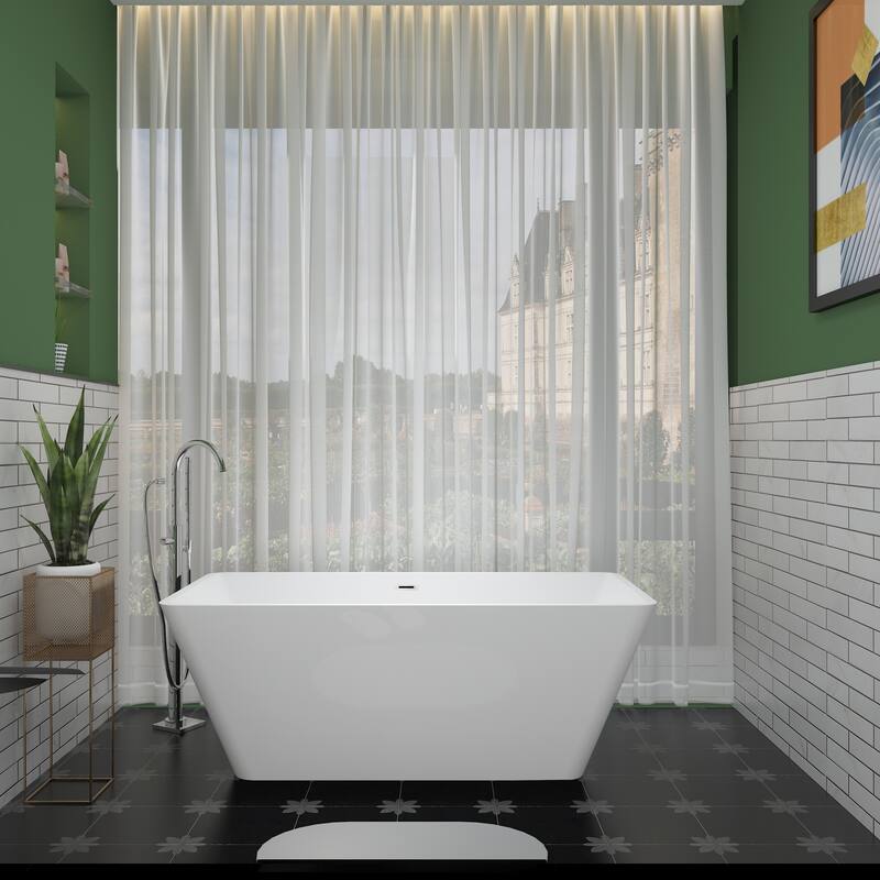 CB HOME 55''/59''/67'' Freestanding Acrylic Bathtubs,Modern Spa Deep Soaking Tubs with Solid Surface - 55''x28''x23''