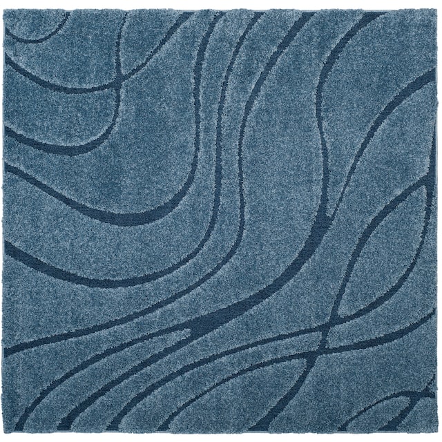SAFAVIEH Florida Shag Sigtraud Abstract Waves 1.2-inch Area Rug - 5' x 5' Square - LightBlue/Blue