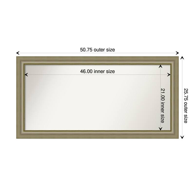 Vegas Silver Framed Non-Beveled Custom Wall Mirror, Bathroom Vanity Mirror - Outer Size: 50.75 x 25.75