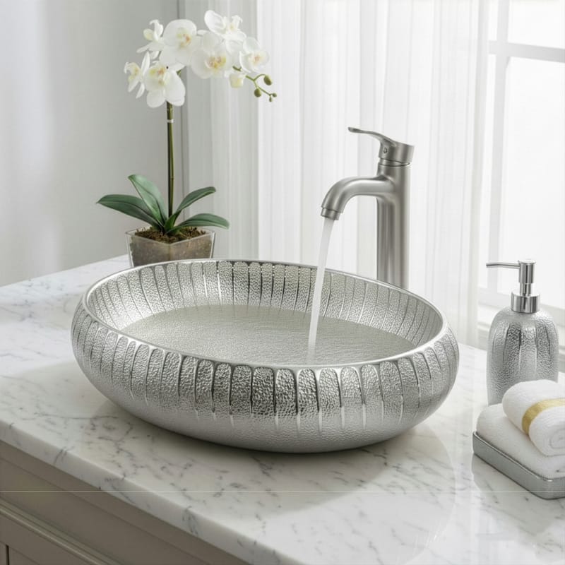 Luxury Modern Vessel Bathroom Sink - 23" x 15" - Silver