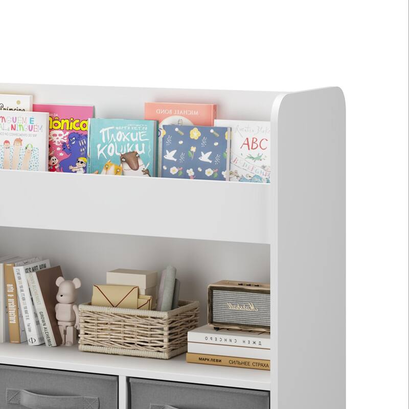 Anmytek Toddler Bookshelf with 3 Fabric Bins Storage Bookcase for Nursery Playroom Bedroom