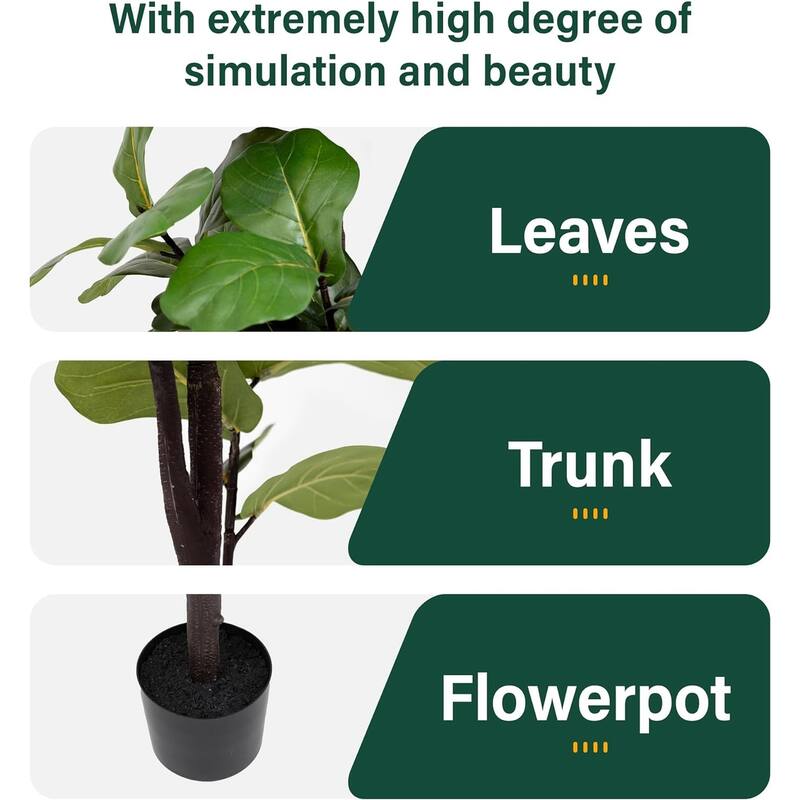 WINSOON Artificial Fiddle Leaf Fig Tree Tall Fake Tree Faux Plants