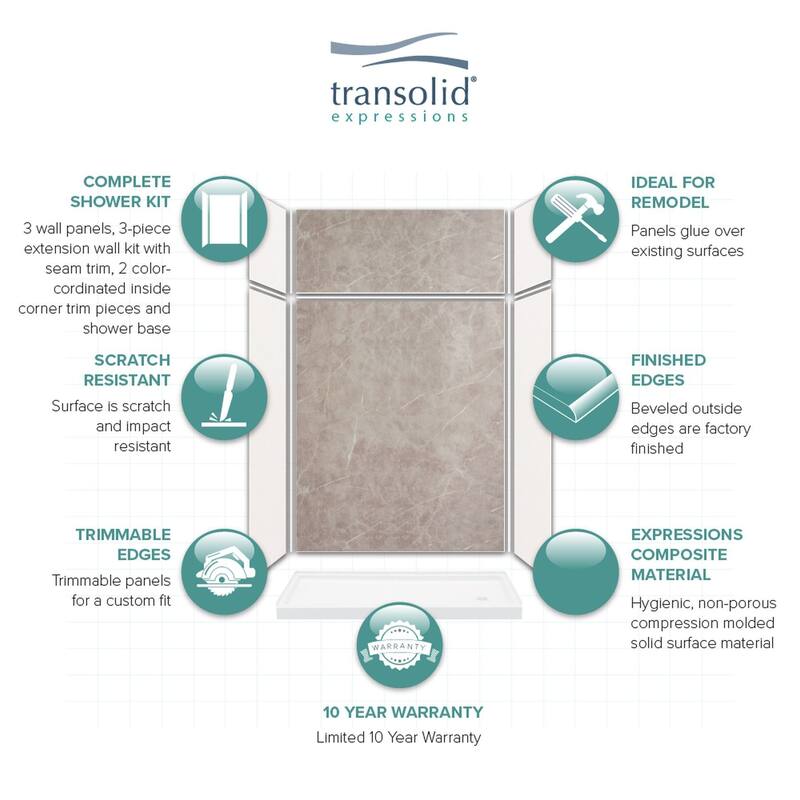 Transolid Expressions 60-in X 32-in X 96-in Glue to Wall Shower Kit - 32" x 60" x 96" - 32" x 60" x 96"