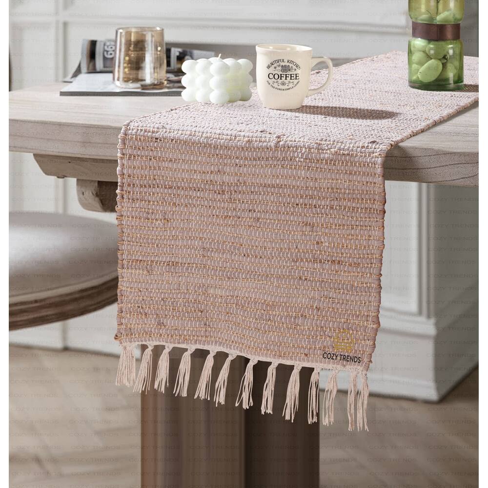 Handmade 100% Cotton Chindi Tabletop | Reversible | Machine Washable| Table Runner 15x72 with Tassel - 15''x72''