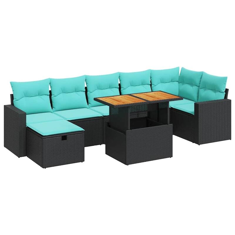 vidaXL 8 Piece Patio Sofa Set with Cushions Gray Poly Rattan Acacia - 24.4 x 24.4 x 27.2