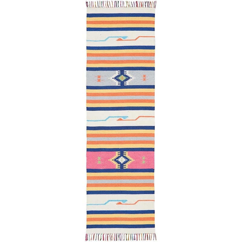 Fume Southwestern Woven Low Pile with Fringe Area Rug By HomeRoots - 90' X '27' X '0.25