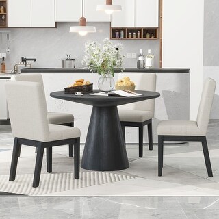 5-Piece Retro Dining Table Set With A Round Table And 4 Upholstered ...