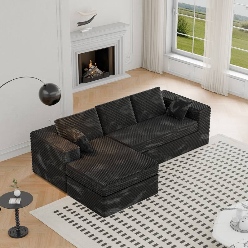 Modland 108”L-Shaped Modular Corduroy Couch with Deep Seats Comfy Sectional Sofa for Living Room