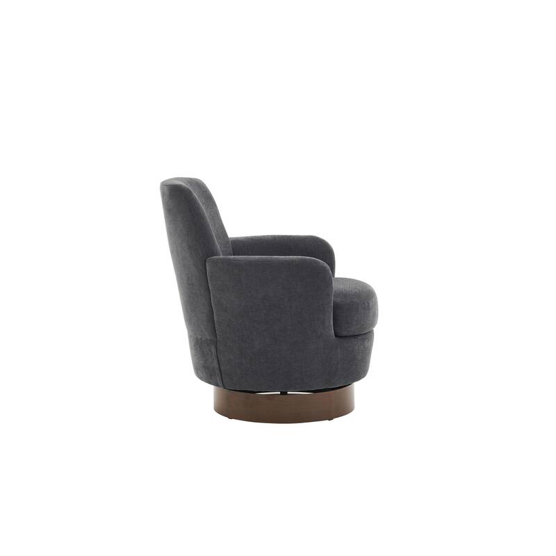Dark Grey Modern 29.3" Upholstered Swivel Barrel Chair with Gold Stainless Steel Base
