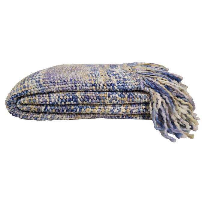 Home&Manor Handcrafted Wool & Cotton Throw Blanket Coastal Loom