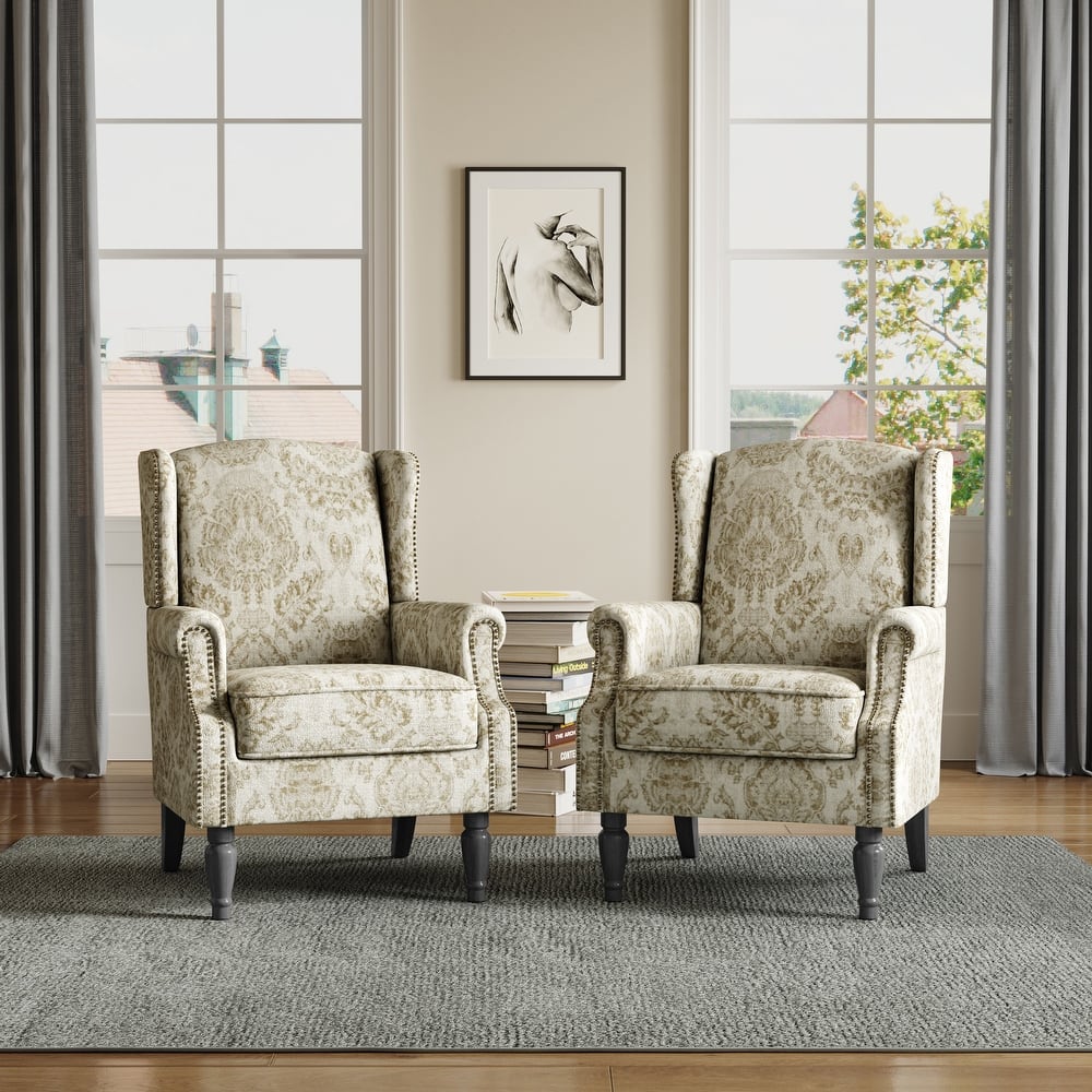 Upholstered Nailhead Trim Armchair Wingback Accent Chairs Set of 2