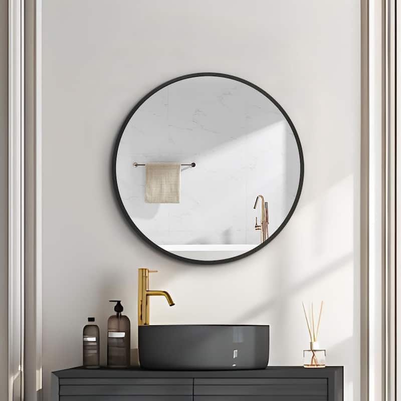 24 in. W x 24 in. H Round Black Framed Surface Mount Bathroom Medicine Cabinet with Mirror