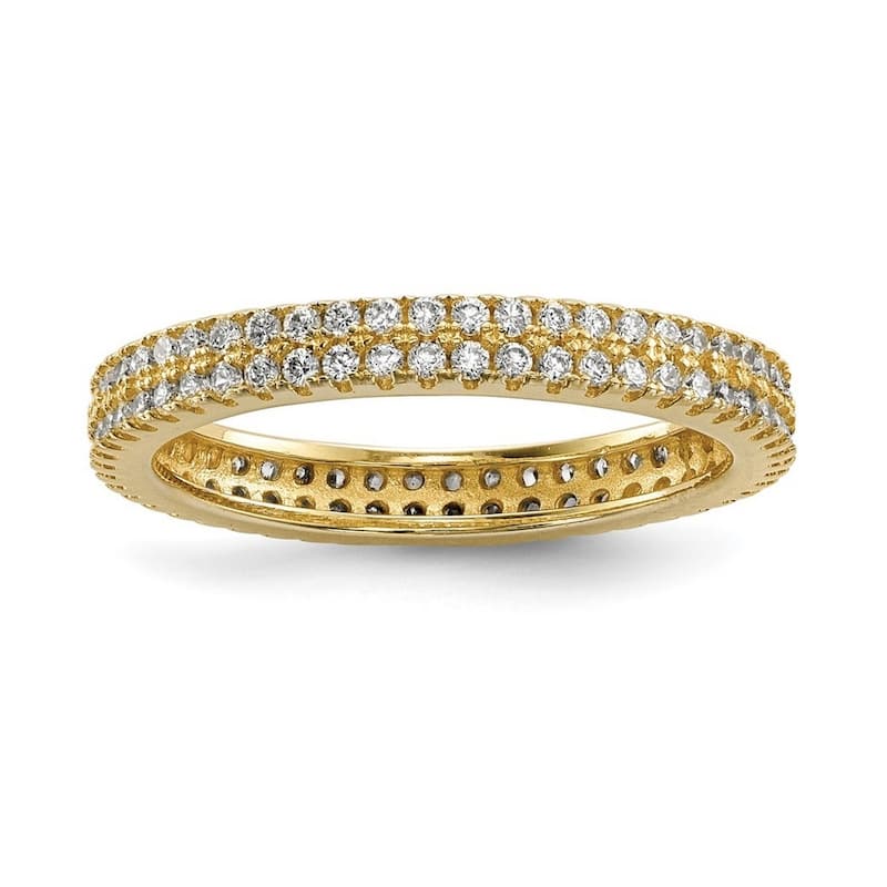 Curata 925 Sterling Silver White Yellow and Rose tone Set Of 3 CZ Cubic Zirconia Eternity Rings