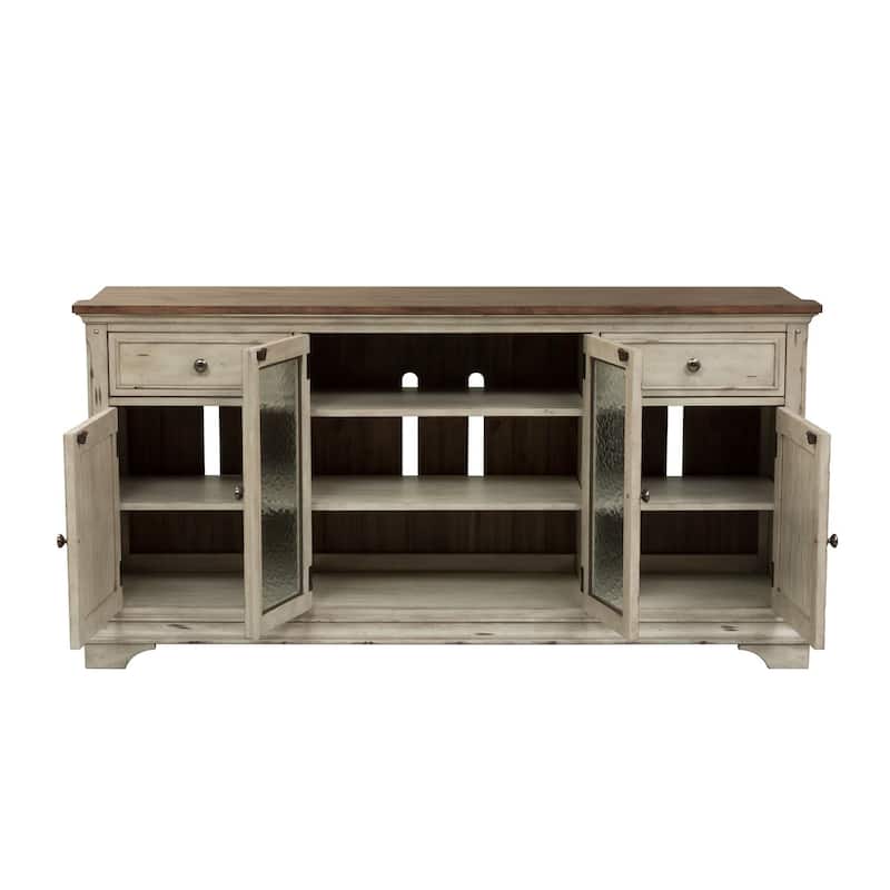 Morgan Creek Antique White Wire Brushed Tobacco Accents Entertainment TV Stand