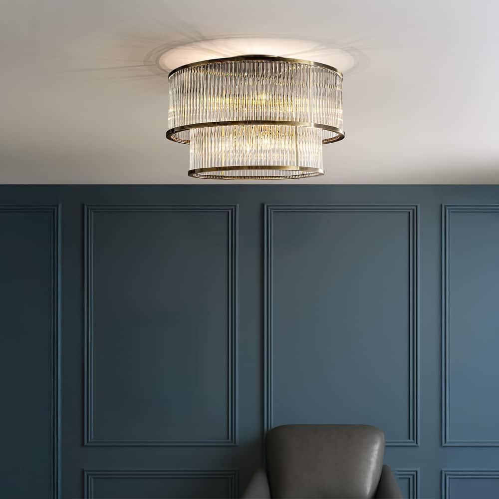 Modern Glam Black / Antique Bronze 4/10-Light Glass Drum Flush Mount Contemporary Ceiling Light For Living Room Entryway