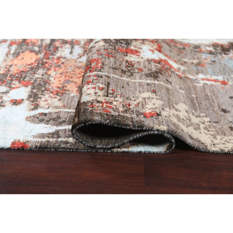 Vegetable Dye Wool/ Silk Abstract Modern Area Rug Hand-knotted Carpet - 6'6" x 9'9"