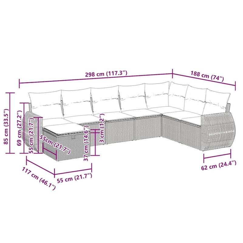 vidaXL 8 Piece Patio Sofa Set with Cushions Black Poly Rattan - 21.7 x 24.4 x 27.2
