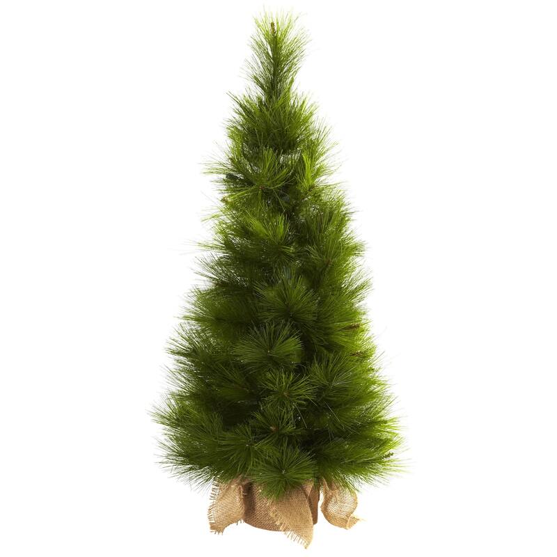 3' Pre-Lit Artificial Christmas Tree with Burlap Bag, Clear Lights - 3 Foot