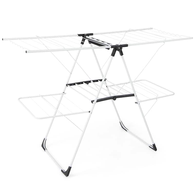 Gymax Folding Clothes Drying Rack 2-Tier Metal Laundry Drying Rack
