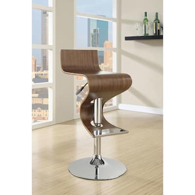 Selene Walnut and Chrome S-Shaped Adjustable Bar Stool