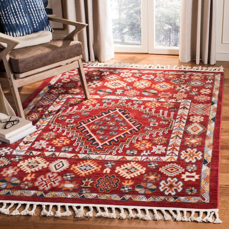 SAFAVIEH Farmhouse Gerolama Boho Tribal Polyester Rug - 9' x 12' - Red/Ivory