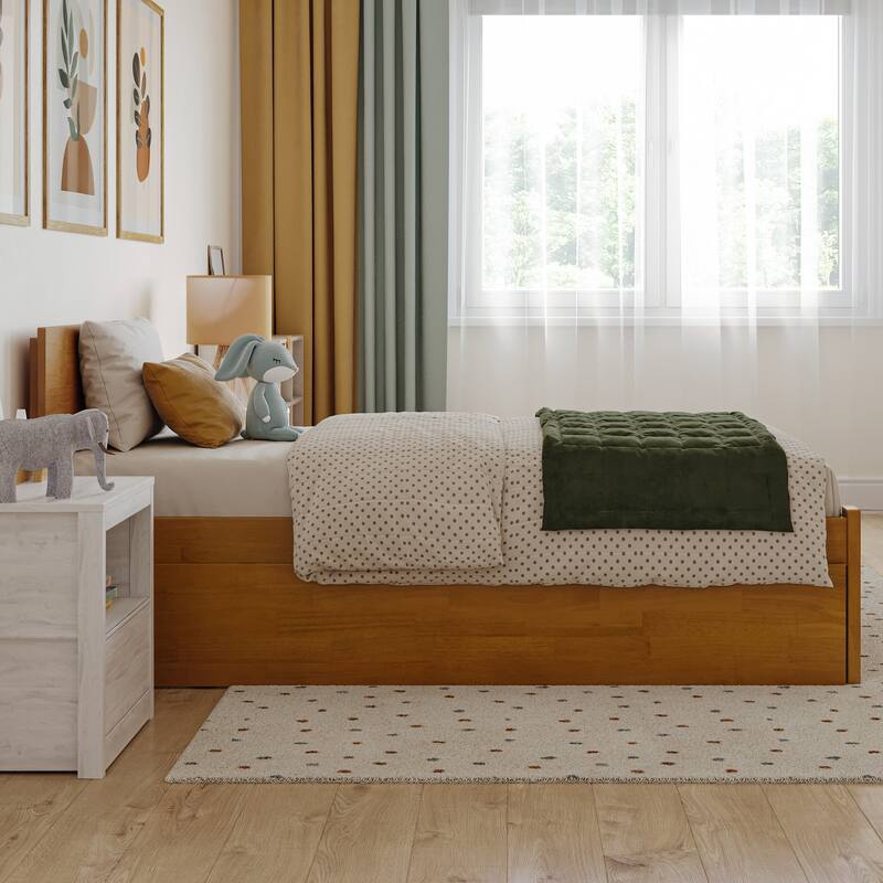 Orlando Platform Bed with Footboard and Twin Trundle Bed