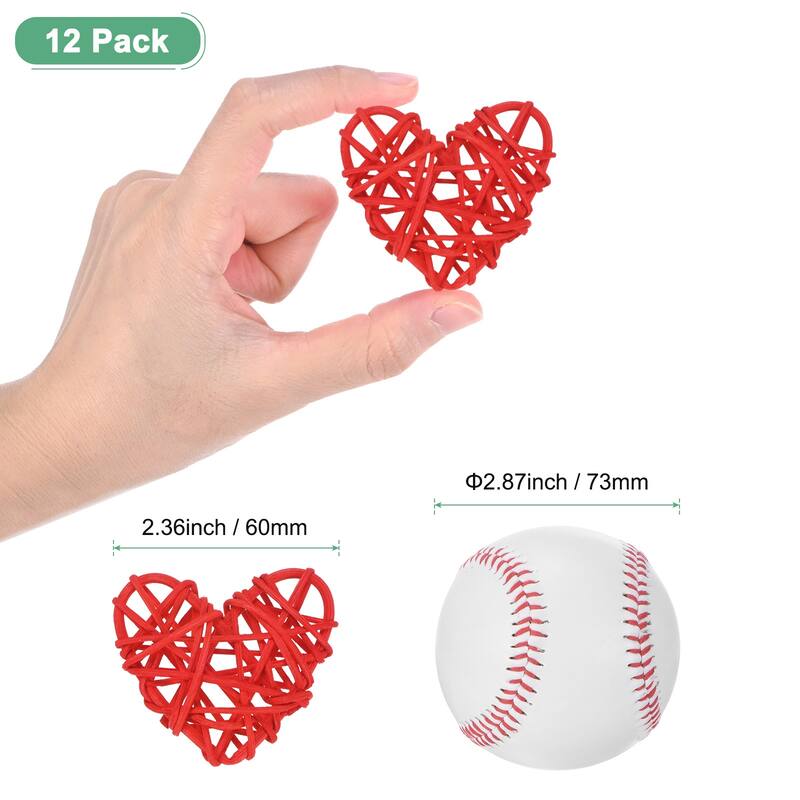 12-Pack Heart Wicker Rattan Balls 2.4 Inch for DIY - Bright Red