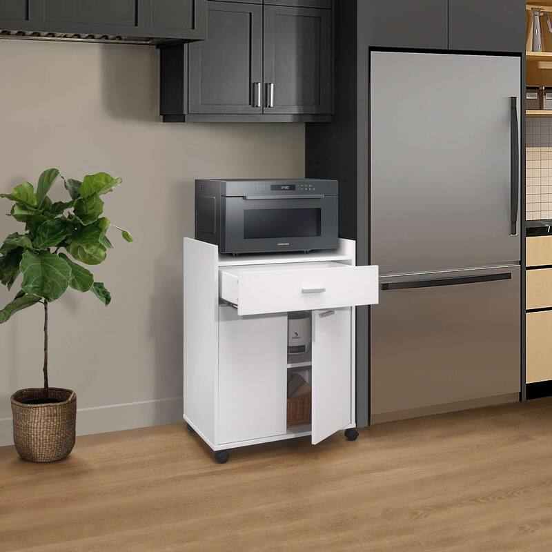 Kitchen Microwave Cart, Accent Storage Cabinet with 1 Drawer and 2 Doors, White