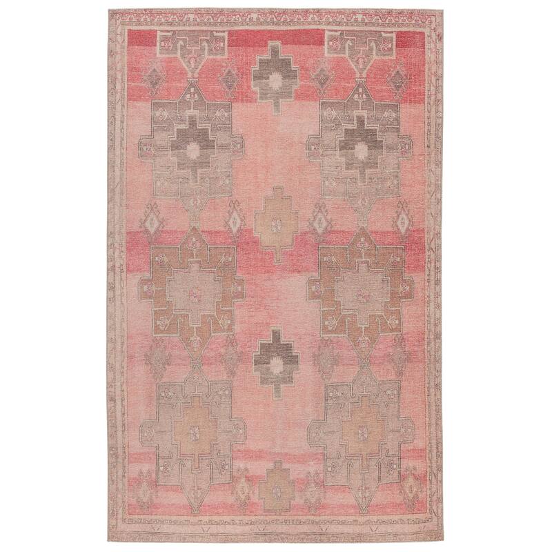 Faron Machine Washable Medallion Pink/ Tan Area Rug - 6' x 9' - Rectangle