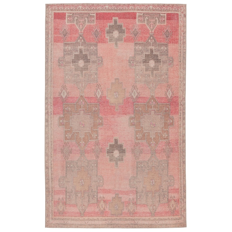 Faron Machine Washable Medallion Pink/ Tan Area Rug - 7'6"X9'6" - Rectangle