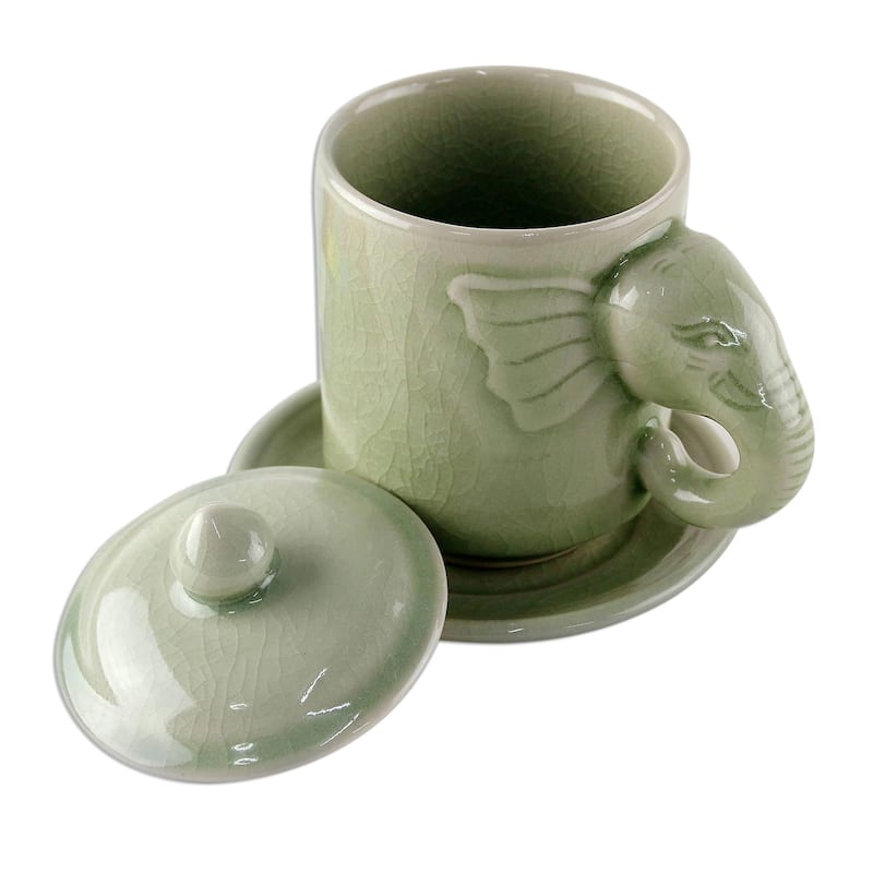 Handmade Chiang Mai Elephant cup and saucer (Thailand)