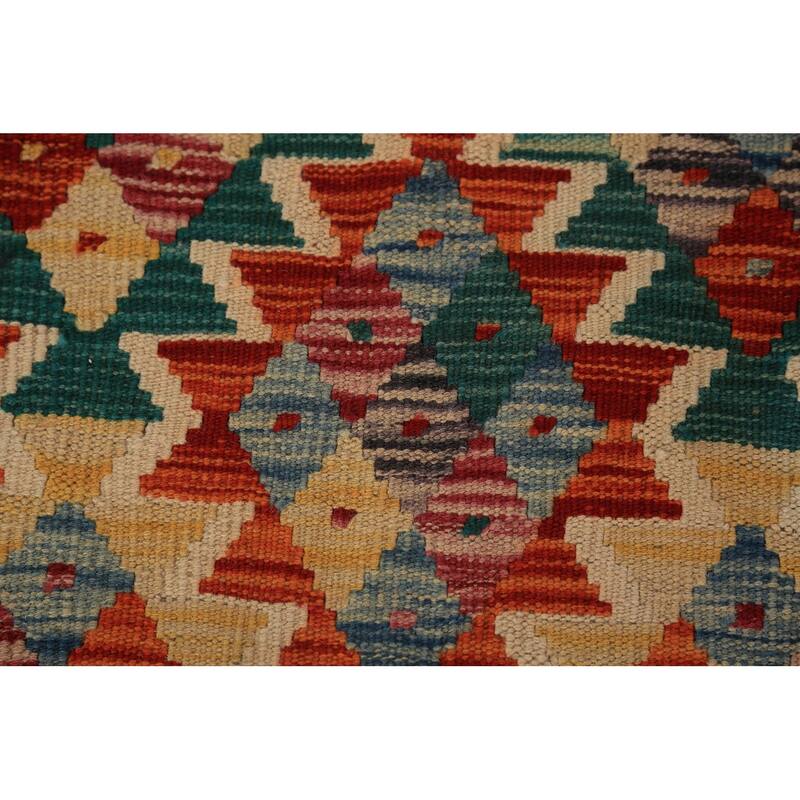 Kilim Oriental Area Rug Hand-Woven Geometric Wool Carpet - 8'3"x 9'8"